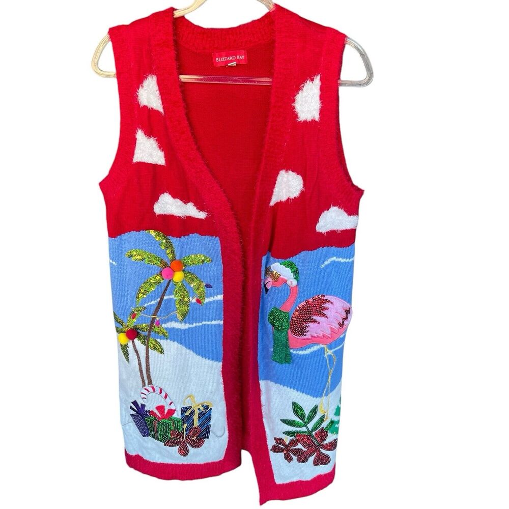 Blizzard Bay Christmas Cardigan Sweater Womens Medium Sequin Embellished Open